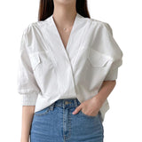 BLUSA Surplice Woven Smock Sleeve Relax Shirt Top