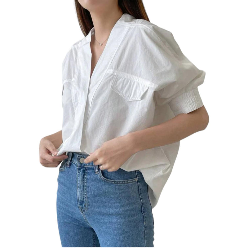 BLUSA Surplice Woven Smock Sleeve Relax Shirt Top