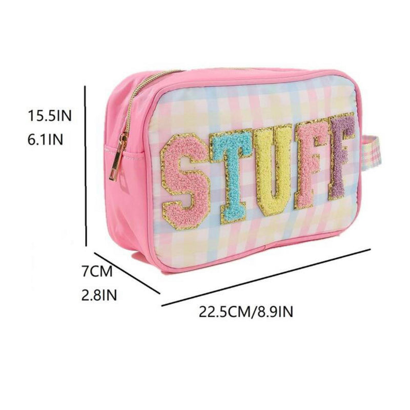 BOLSO Embroidered Patch Macaron Plaid Travel Organizer Carry on Pouch