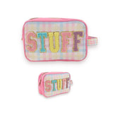 BOLSO Embroidered Patch Macaron Plaid Travel Organizer Carry on Pouch