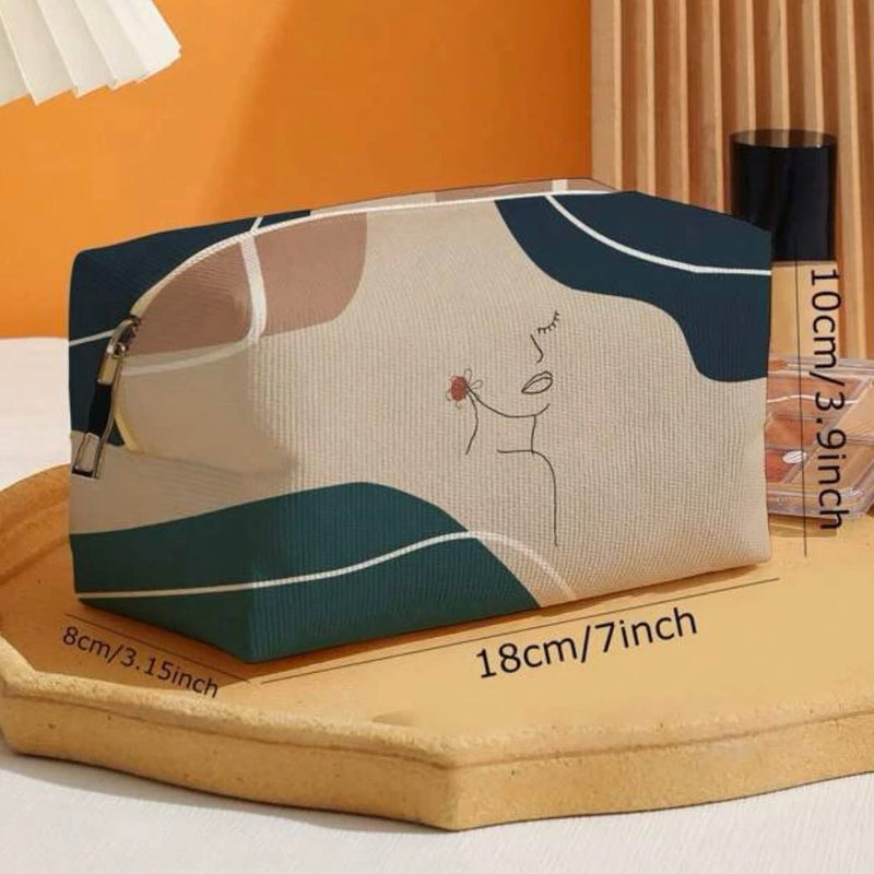 BOLSO Face Abstract Printed Canvas Vanity Zip Pouch