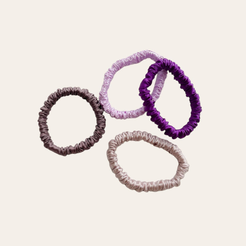 TRIX 4pcs Set Skinny Scrunchie Mulberry Silk 22momme