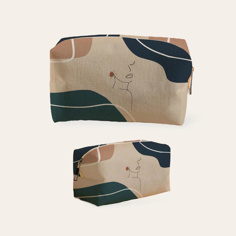 BOLSO Face Abstract Printed Canvas Vanity Zip Pouch