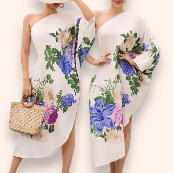 ART DECO Venus Batwing Floral Printed Asymmetrical Dress