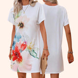 ART DECO Floral Watercolor Print Tee Dress
