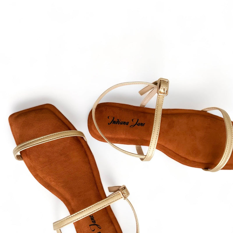 AMETHYST Suede Cushion Flat Sandals  Brown/Gold