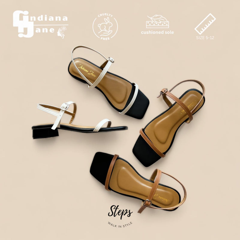 JUNO Classic Two Tone Strap 1” Heel Sandals