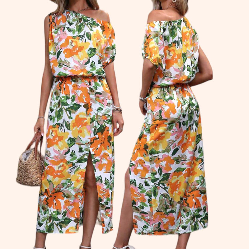 ART DECO All Over Floral Print Midi Dress w Slit