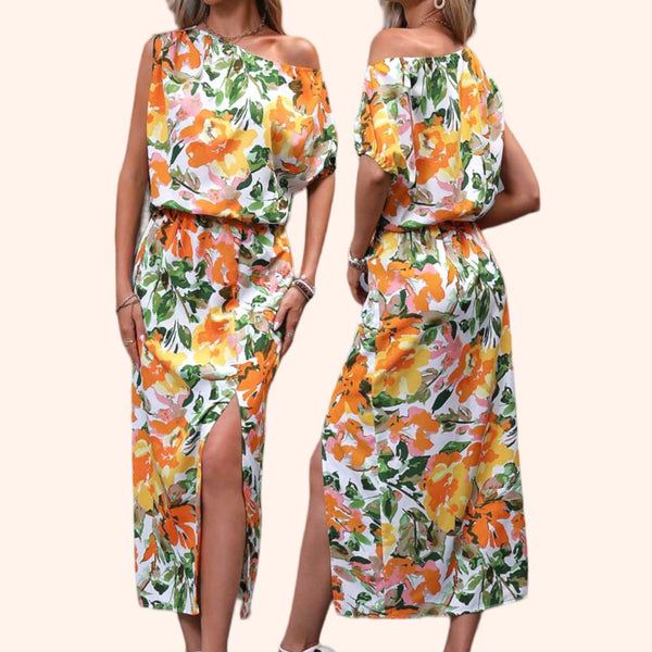 ART DECO All Over Floral Print Midi Dress w Slit