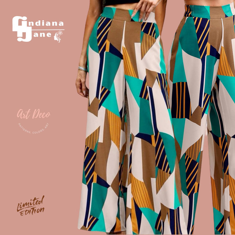 ART DECO Abstract Full Print Wide Leg Pants