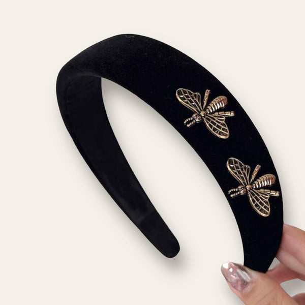 TRIX Vintage Black Velvet Headband with Accent