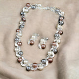 BLING 3pc Jewelry Set Contemporary Pearl Stone Necklace Earrings