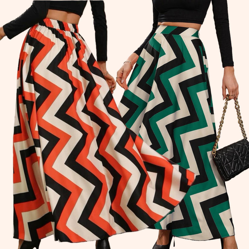 ART DECO Chevron Print Flare Long Skirt