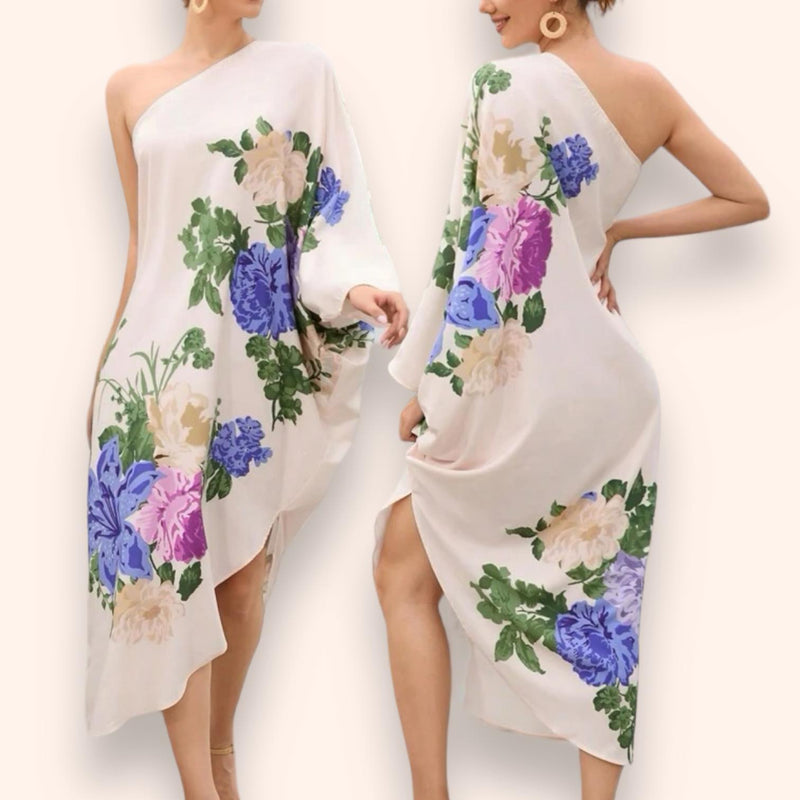 ART DECO Venus Batwing Floral Printed Asymmetrical Dress