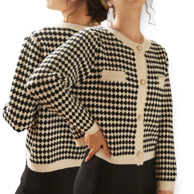 LOOM Classic Pattern Pearl Button Down Knitted Cardigan