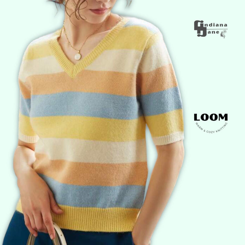 LOOM V Neck Knitted Colorblock Sleeve Top