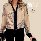 GBOSS Abstract Contrast Long Sleeve Blouse Top