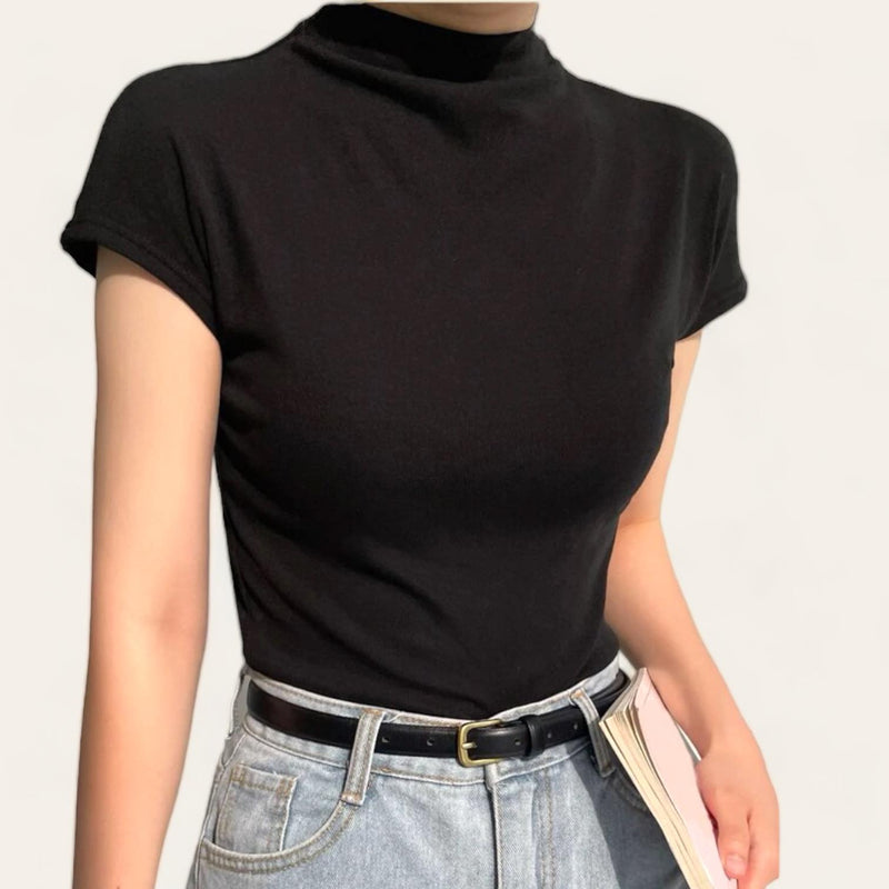 BLUSA Mock Neck Knit Extended Sleeves Top