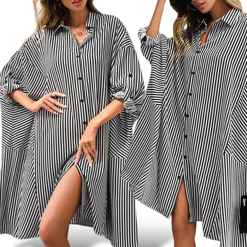 BLK Oversized Vertical Stripes Batwing Shirt Dress