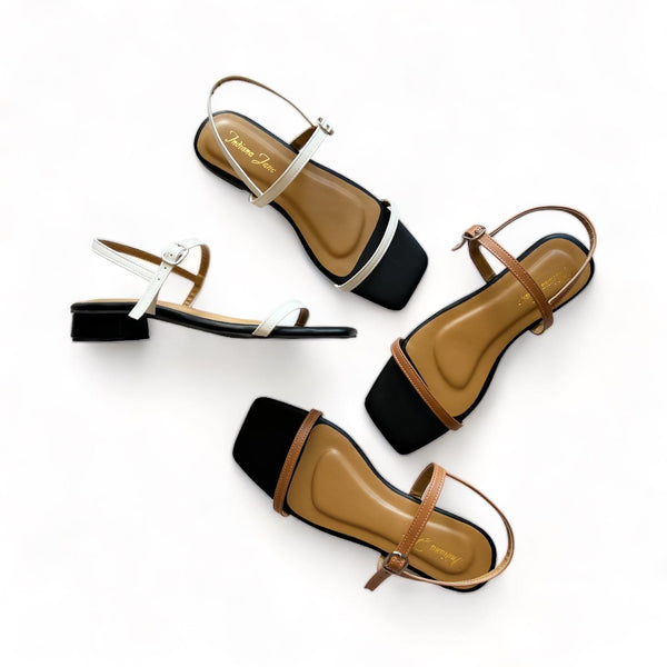JUNO Classic Two Tone Strap 1” Heel Sandals