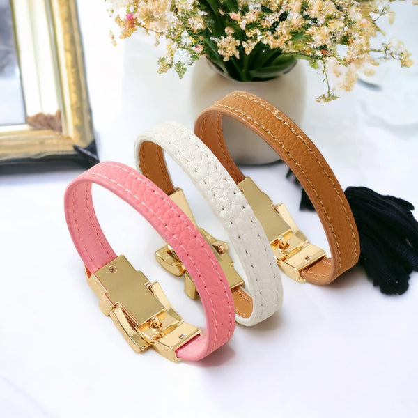 BLING Minimalist Skinny Leather Gold Hardware Bracelet