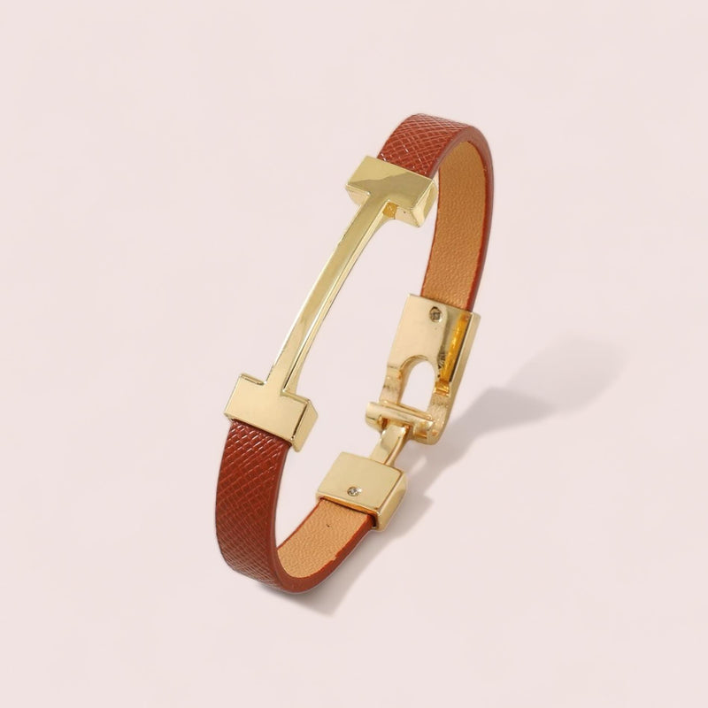 BLING Minimalist Skinny Leather Letter Gold Hardware Bracelet