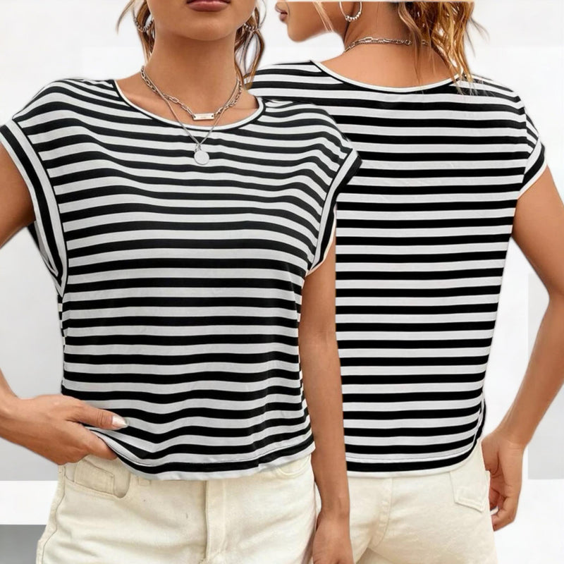 HAMPTONS Round Neck Stripes Square Top