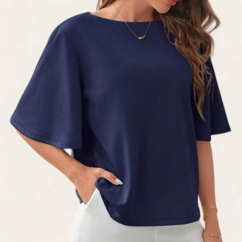 BLUSA Boat Neck Flare Sleeves Top