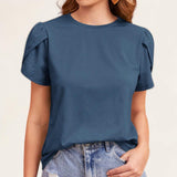 BLUSA Woven Petal Sleeves Basic Top