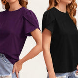 BLUSA Woven Petal Sleeves Basic Top