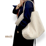 BOLSO Pinstripe Canvas Large Commuter Tote Bag