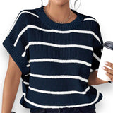 LOOM Knitted Stripes Round Neck Nautical Square Top