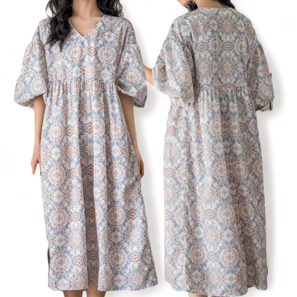 GYPSY Puff Sleeve Printed Long Lounge Dress
