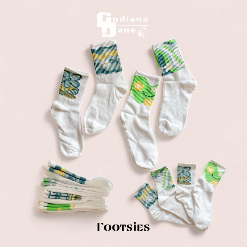 FOOTSIES 4pairs Set Floral Pattern Crew Socks