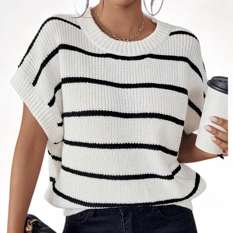 LOOM Knitted Stripes Round Neck Nautical Square Top