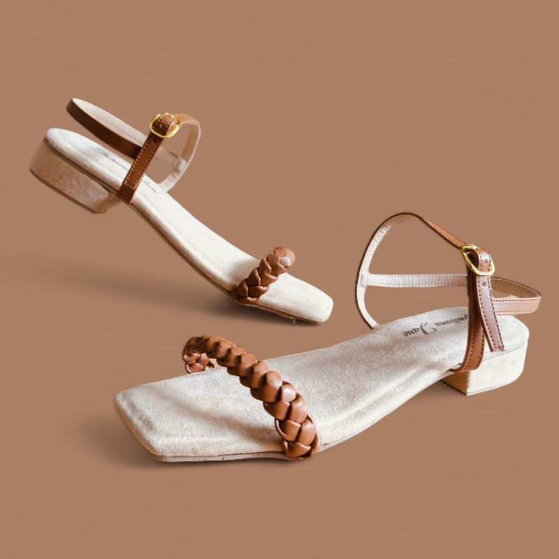 EMERALD Braided Strap 1" Heels Cushion Sole Sandals