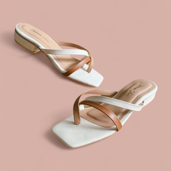 CLOVER Tri-tone Strappy Slip On 1" Heels Sandals