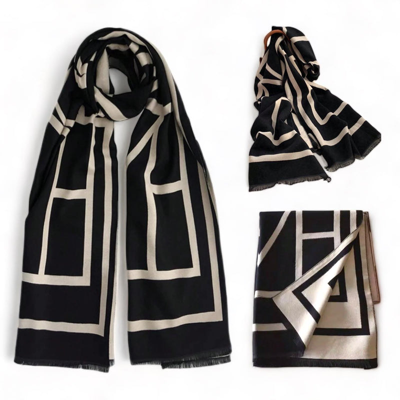 WRAP Black Series Warm Rectangular Jacquard Shawl