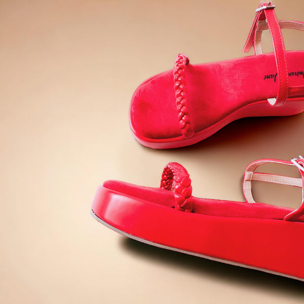 AMELIA Suede  Braided Red Platform Sandals