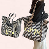 BOLSO Carpe Diem Printed Stripe Large Tote Bag