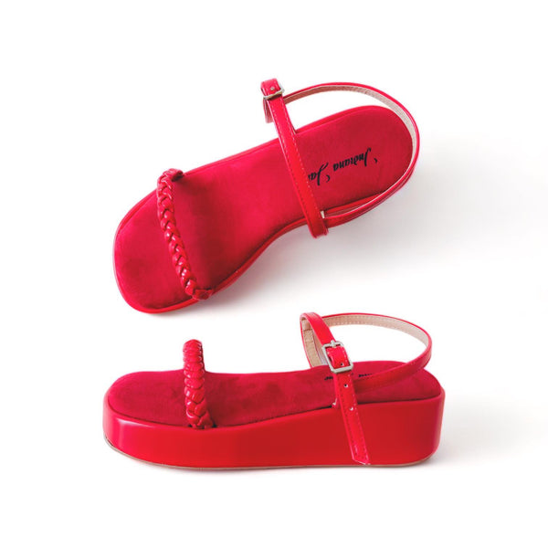 AMELIA Suede  Braided Red Platform Sandals