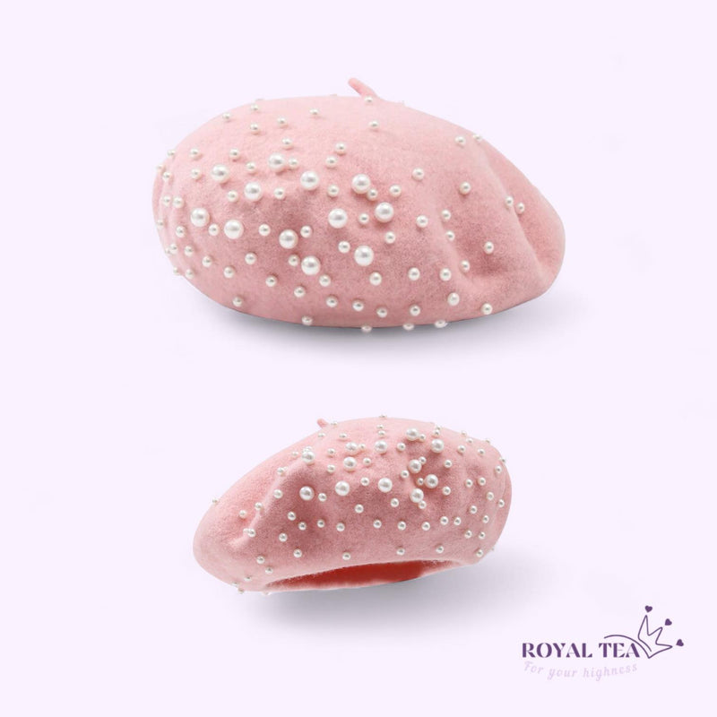 ROYALTEA STRT Bespoke Pearl Glam Fleece Beret Cap