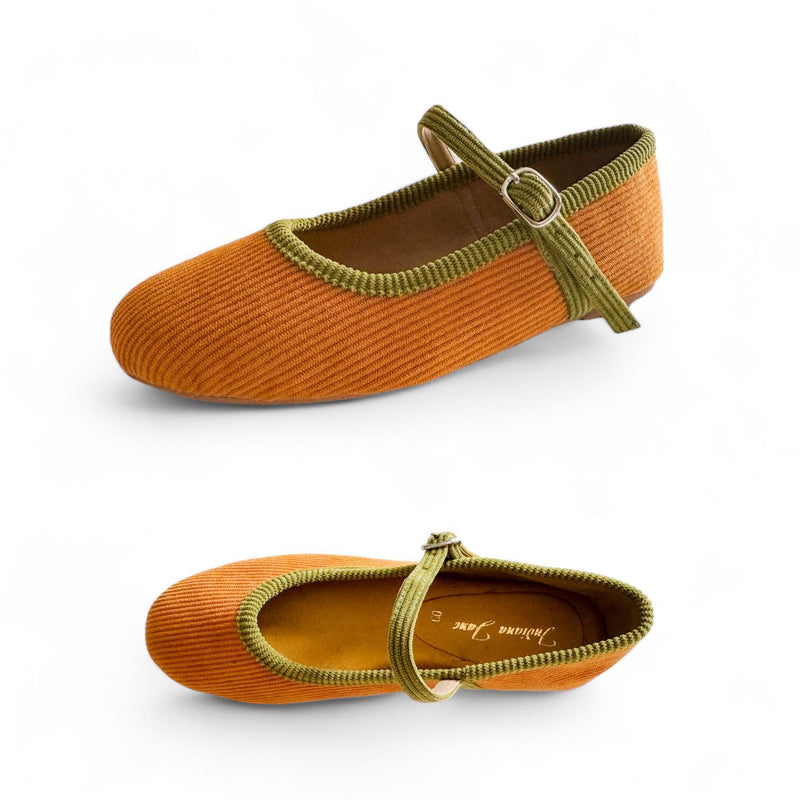 SALLY Two Tone Corduroy Textured Leather Soft Mary Jane Doll Shoes