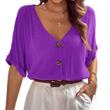 BLUSA V Neck Buttondown Knit Top