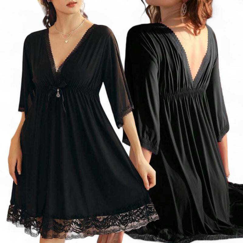 SWEET DREAMS Deep V Lace Trim Night Dress