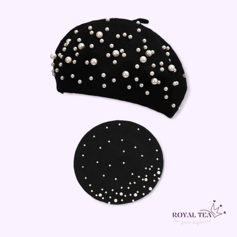 ROYALTEA STRT Bespoke Pearl Glam Fleece Beret Cap