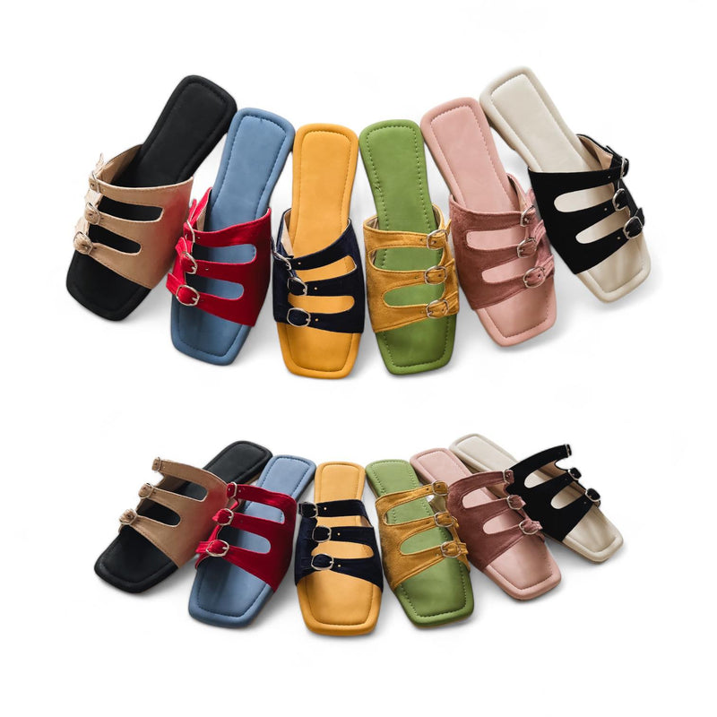 AVA Buckles Straps Two Tone Slip-On Flat Slides