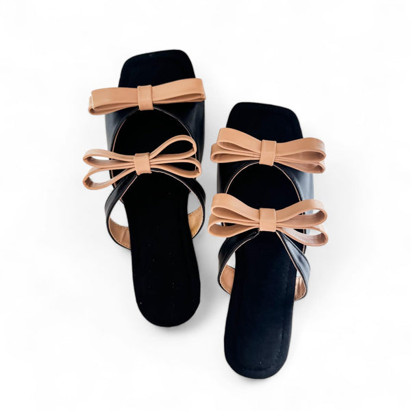 LILA Square Toe Ribbon Strap Slip-On Flat Slides