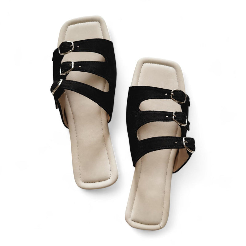 AVA Buckles Straps Two Tone Slip-On Flat Slides