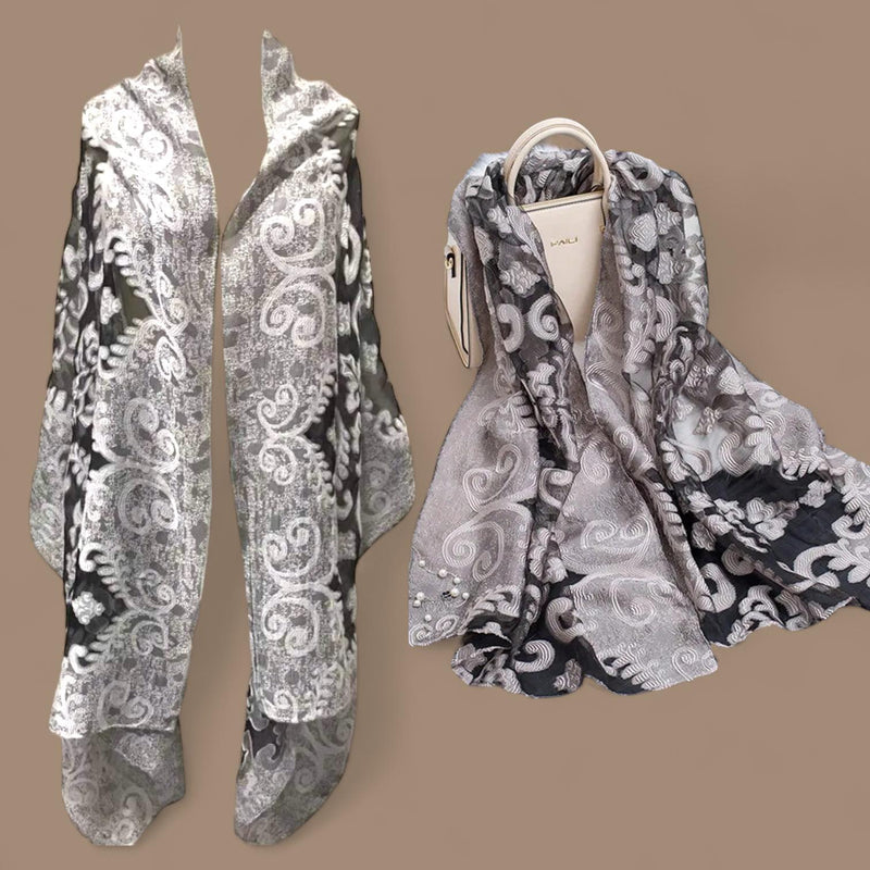 WRAP Elegant Rectangular Chiffon Paisley Embroidered Shawl Scarf